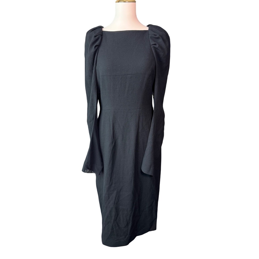 Rachel Roy Collection Dress 8 NWT Black Wool Sheer Sleeve Puff Shoulder Designer